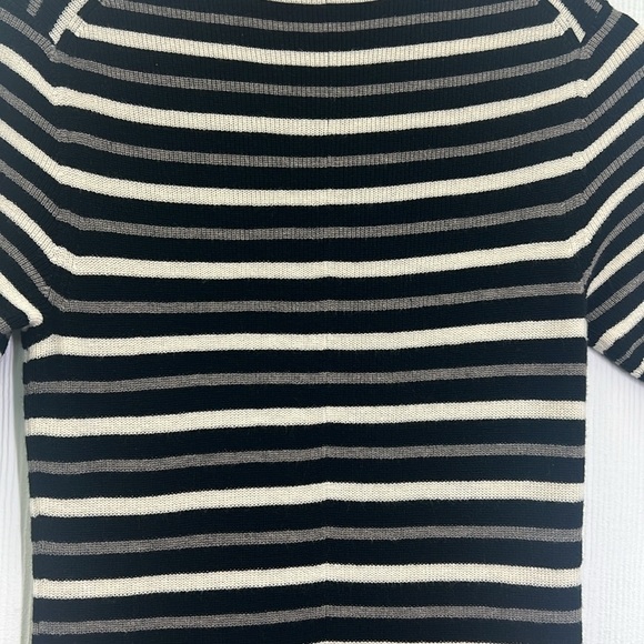 EVERLANE - Ribbed Taupe Canvas Black Stripe Short Sleeve Midi Dress Size Large - Picture 12 of 12